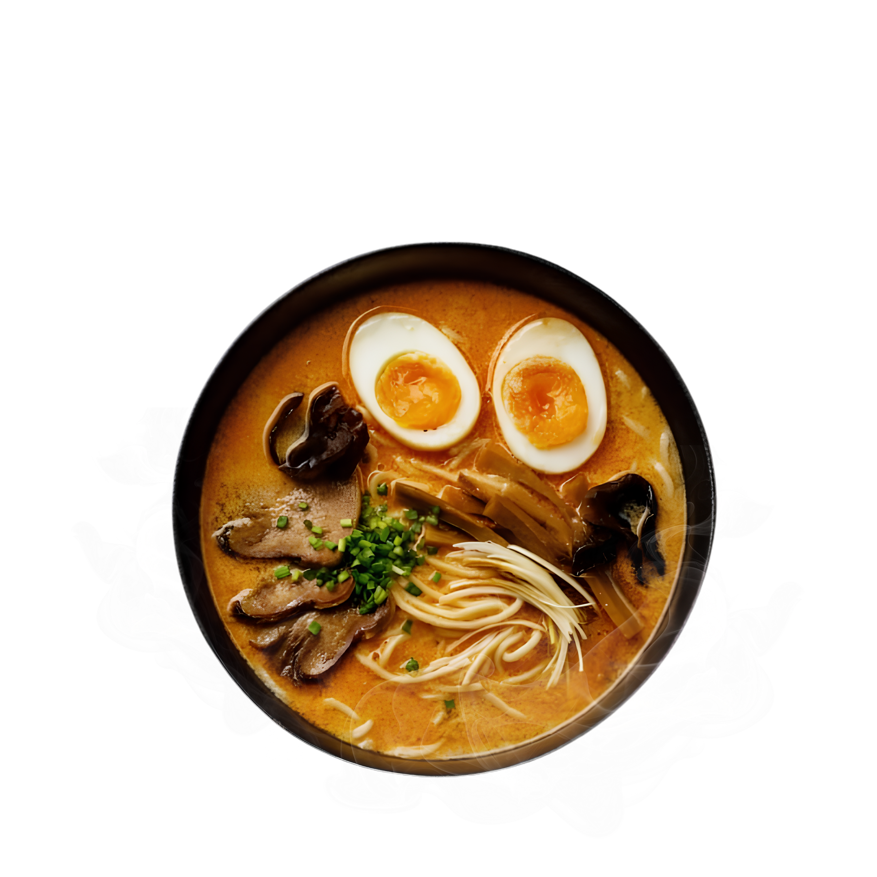 Ramen s vajíčkom, rezancami, hubami a mäsom